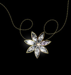 black background and jewel pendant star with golden chain