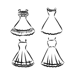 drawn fashion Decorative dress, clothing, Vector illustration in old ink style. dress vector sketch illustration