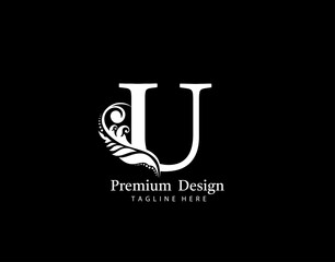 Initial U letter luxury beauty flourishes ornament monogram logo. Vintage Alphabetical Icon for book design, brand name, stamp, restaurant, boutique, notary, hotel.