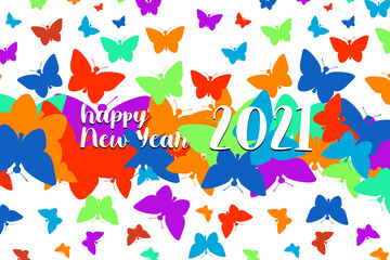 2021 happy new year background with colorful butterflies seamless pattern creative new design for backgrounds, banners, posters, fliers, calendar vector illustration.  
