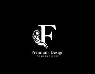 Initial F letter luxury beauty flourishes ornament monogram logo. Vintage Alphabetical Icon for book design, brand name, stamp, restaurant, boutique, notary, hotel.