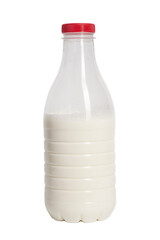 Milk Bottle with Red Cap Isolated on White Background
