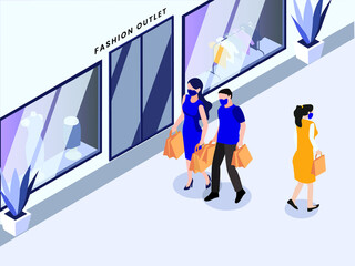 people wearing facemask shopping isometric 3d vector concept for banner, website, illustration, landing page, flyer, etc.