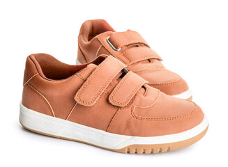 Child's shoes on white background