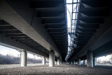 Perspective landscape under highway bridge