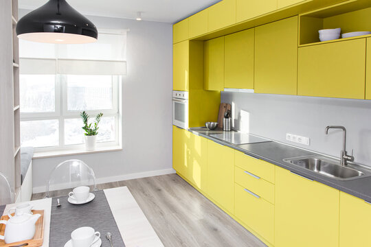 Kitchen interior in light colors. Scandinavian style