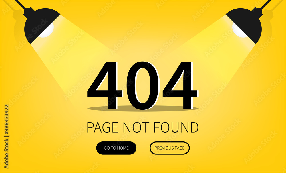 Poster 404 error web template with stage lights symbol vector illustration.