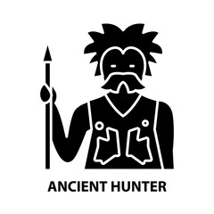 ancient hunter icon, black vector sign with editable strokes, concept illustration
