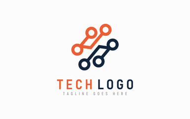 Orange and Grey Abstract Technology Logo Design. Modern Futuristic Line Symbol Design, Usable For Business, Community, Industrial, Tech, Services Company. Flat Vector Logo Design Illustration.