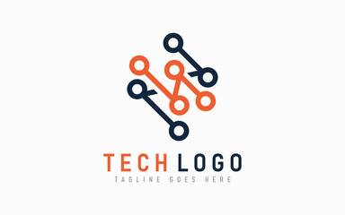 Orange and Grey Abstract Technology Logo Design. Modern Futuristic Line Symbol Design, Usable For Business, Community, Industrial, Tech, Services Company. Flat Vector Logo Design Illustration.