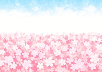咲き広がる桜と空の背景イラスト