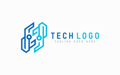 Blue Abstract Technology Logo Design. Modern Futuristic Line Symbol Design, Usable For Business, Community, Industrial, Tech, Services Company. Flat Vector Logo Design Illustration.