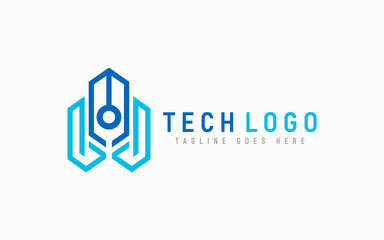Blue Abstract Technology Logo Design. Modern Futuristic Line Symbol Design, Usable For Business, Community, Industrial, Tech, Services Company. Flat Vector Logo Design Illustration.