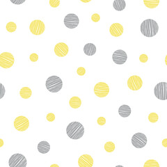 Ultimate gray and illuminating yellow polka dots seamless vector pattern on white background. Simple surface print design for fabrics, stationery, scrapbook paper, gift wrap, textiles, and packaging.
