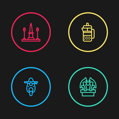Set line Scooter, Gargoyle on pedestal, French press and Place De La Concorde icon. Vector.