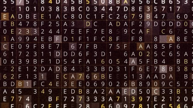 Abstract hacking background, programming code strings changing on screen, seamless loop. Animation. Hacking a password by automatic symbol selection.