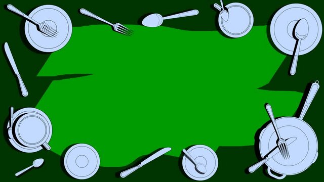 background for the menu as a frame of light dishes on a green background with a place for an inscription