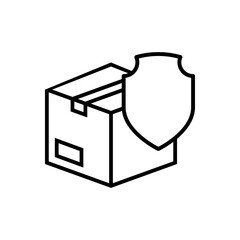 Fototapeta na wymiar Logotipo entrega segura. Icono caja de cartón con escudo con lineas en color negro