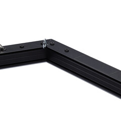 Black plainted metal profile with screw connected at an angle isolated on white background