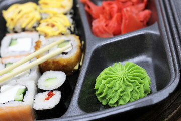 Set of Japanese rolls, Asian food