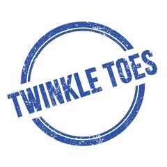 TWINKLE TOES text written on blue grungy round stamp.