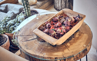 Dried flower arrangement in a vintage case
