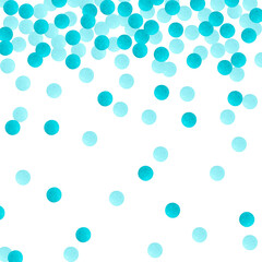 Falling pattern of two shades light blue paper confetti. Christmas, Birthday, Valentine, New Born party background for festive decor. Watercolor hand drawn isolated elements on white background.