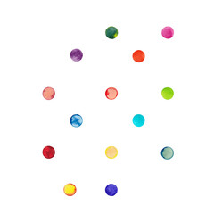 Set of colorful rainbow vintage confetti in old school style. Christmas, Birthday, Winner party decor elements, polka dots clipart. Watercolor hand drawn isolated elements on white background.