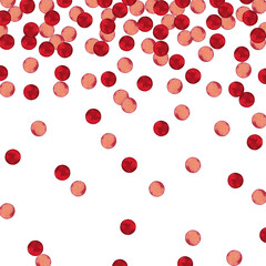 Falling pattern of two shades red paper confetti. Christmas, Birthday, Valentine, New Born party background for festive decor. Watercolor hand drawn isolated elements on white background.
