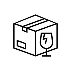 Manejar con cuidado. Logotipo envio frágil. Icono caja de cartón con copa de cristal rota con lineas en color negro