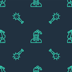 Set line Ukrainian cossack, Mace and woman on seamless pattern. Vector.