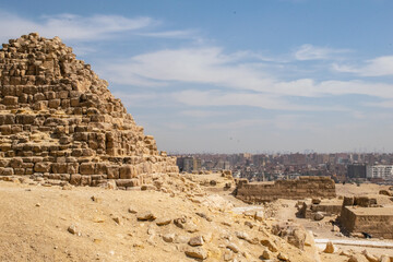 Necropolis of Giza and Cairo with the huge city of Cairo in the background