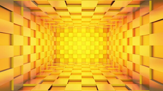Abstract neon light corridor, concept Golden matrix box design., Looping 4K video