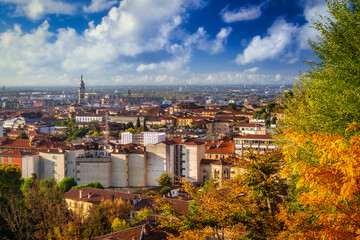 Cityscape of the Bergamo city in autumn, Italy