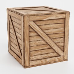 Realistic 3D Render of Wooden Box