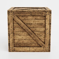 Realistic 3D Render of Wooden Box