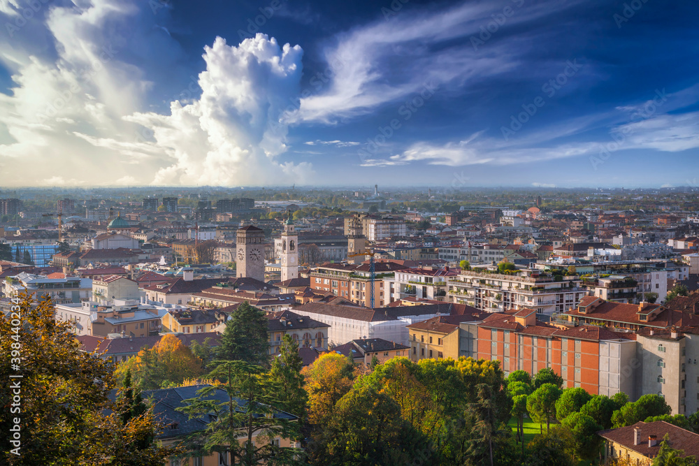 Wall mural cityscape of the bergamo city in autumn, italy