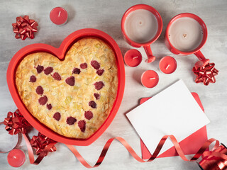 Heart shape cake silicon mould with hot drink cups and Valentine day decorations