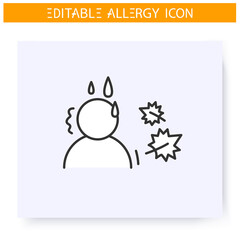 Autumn allergy line icon. Seasonal pollen and mold allergy. Symptoms, astma, anaphylaxis. Immunity, immune intolerance and immunotherapy concept.Isolated vector illustration.Editable stroke 
