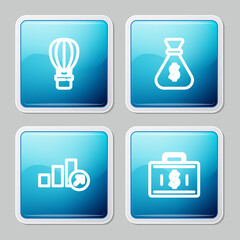 Set line Hot air balloon, Money bag, Financial growth and Briefcase and money icon. Vector.