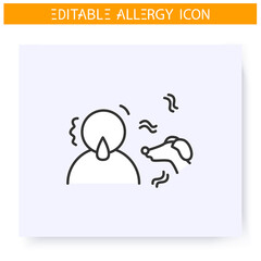 Dog allergy line icon. Animal wool allergy. Symptoms, astma, anaphylaxis. Immunity reaction, immune intolerance and immunotherapy concept. Isolated vector illustration. Editable stroke 