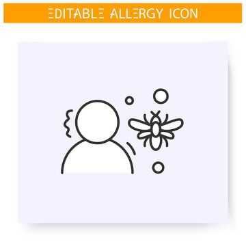 Insect stings allergy line icon. Insect poison bites skin reaction. Anaphylaxis. Immunity reaction, immune intolerance and immunotherapy concept. Isolated vector illustration. Editable stroke