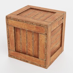 Realistic 3D Render of Wooden Box