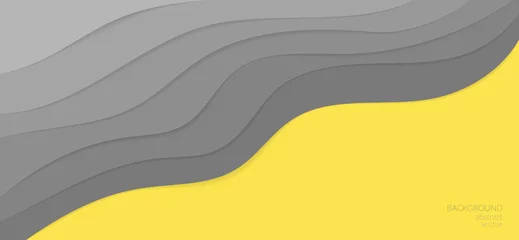 Vektor abstrakter Hintergrund im Stil der Papierkunst. Schichten durch Wellen. In den Farben 2021, Gelb, Ultimate Grey und Illuminating. Platz für Text. Exemplar. © Иван Корепанов