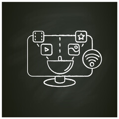 Smart tv chalk icon. Sign for digital television technology. lcd tv set for wifi connection and remote wireless display. Isolated vector illustration on chalkboard 