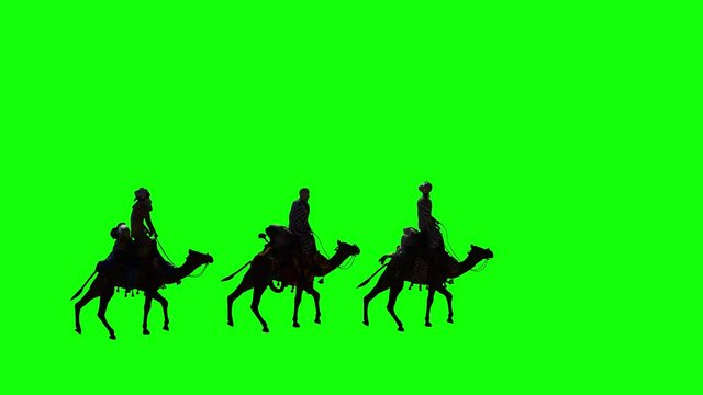 Christian Christmas scene with the three wise men. Seamless 4K loop video animation on green screen
