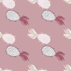 Pitahaya seamless doodle pattern with exotic fruit shapes. Pink pale background.