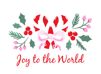 Christmas greeting card or poster design with traditional holiday decorations. 