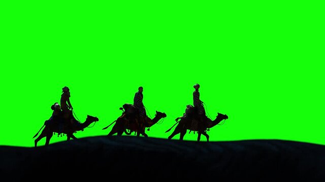 Christian Christmas scene with the three wise men. Seamless 4K loop video animation on green screen
