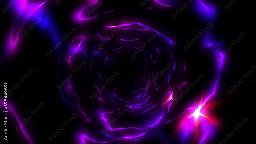Wall mural abstract background flight through neon light wormhole subspace tunnel loop